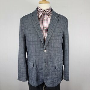 Con.Struct Mens Sport Coat Blazer Two Button Unstructured Gray Plaid Slim 44/ XL